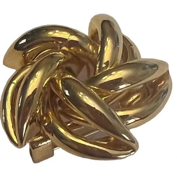 Vintage 60s-70s Abstract Flower Brooch Pin Gold Tone - Picture 2 of 3